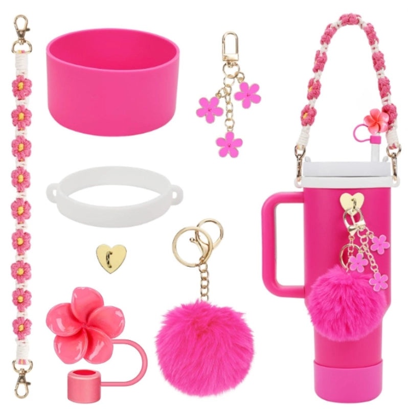 Adorable Geometric Plush Silica Gel Straw Charm Cup Pendant Set | Drink Accessories