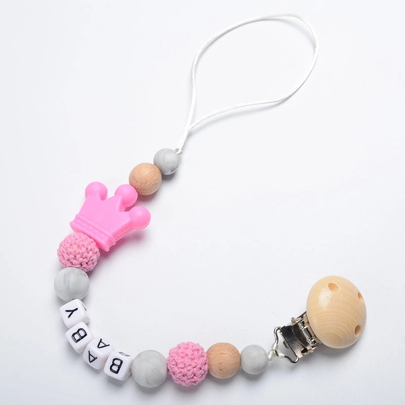 Adorable Wooden Letter Pacifier Clip with Silicone Beads | Baby Accessories