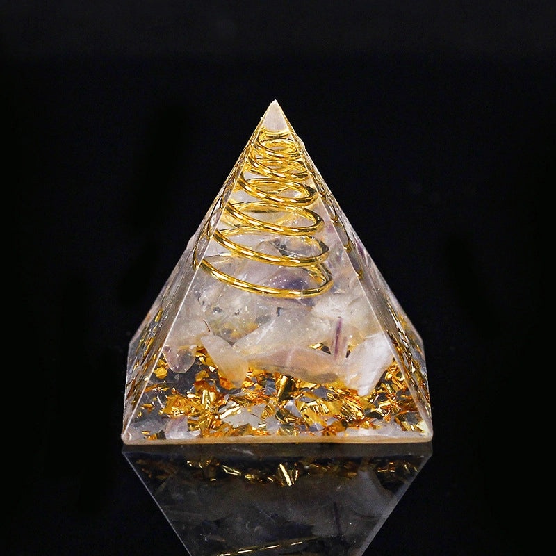 Natural Crystal Chakra Pyramid Ornament with Gravel - Office Desk Decoration | Home Decor