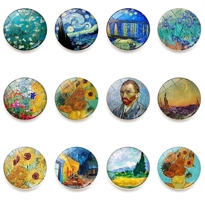 Van Gogh Starry Night Crystal Glass Refrigerator Magnets 25mm Creative Home Decor Stickers|Home & Kitchen Accessories
