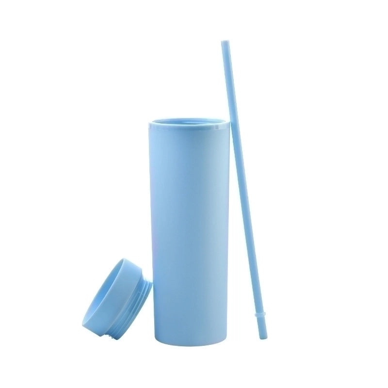 16oz Frosted Double-layer Plastic Tumbler with Straight Straw | Drinkware & Cups