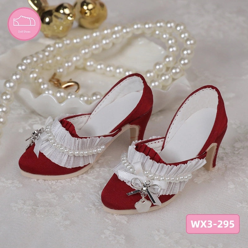 Multicolor High Heel Pearl Shoes for BJD Baby Doll SD Figures Metal Bow Pointed Fashion Baby Shoes|Doll Accessories