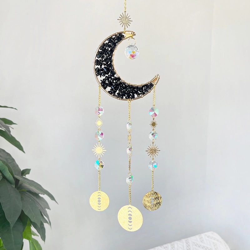 Geometric Star and Moon Crystal Metal Suncatcher Wind Chime | Home Decor & Wall Art