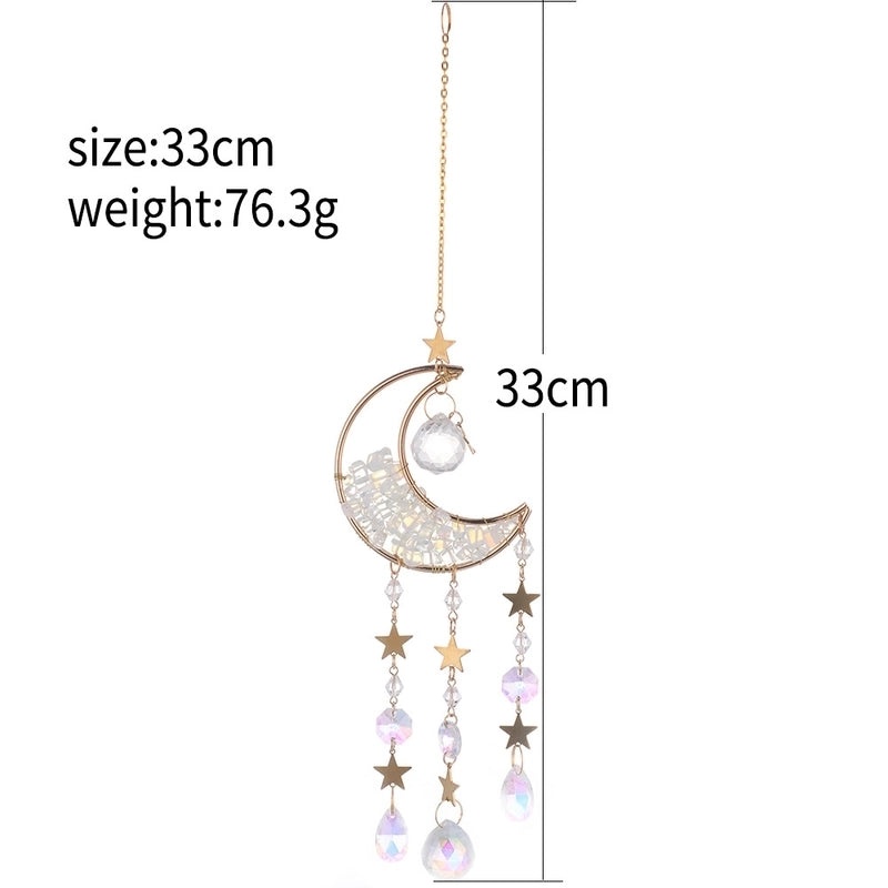 Sparkling Star and Moon Crystal Glass Suncatcher Wind Chime | Home Decor Wall Art