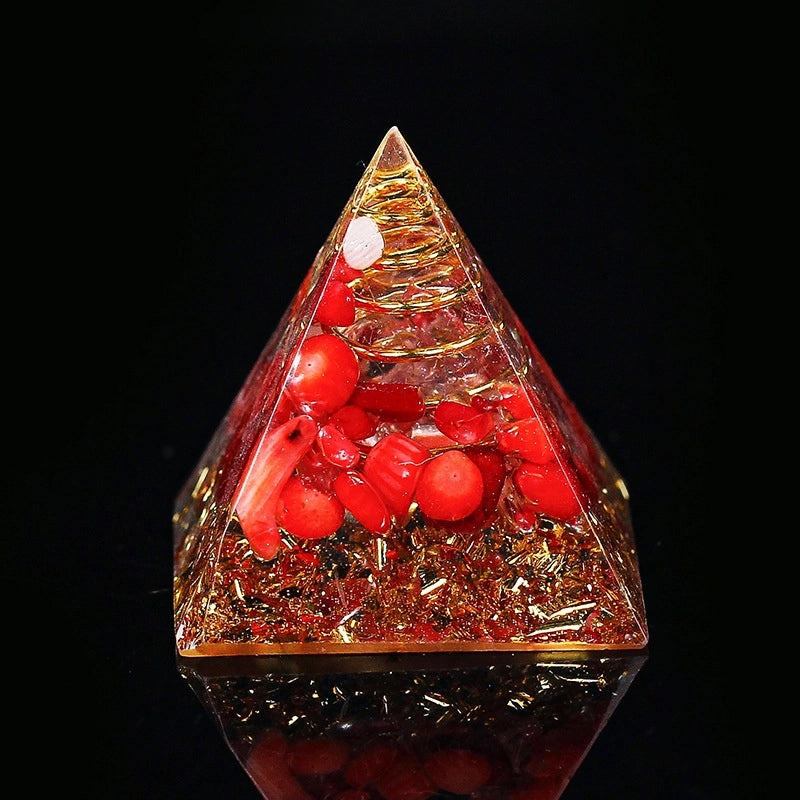 Natural Crystal Chakra Pyramid Ornament with Gravel - Office Desk Decoration | Home Decor