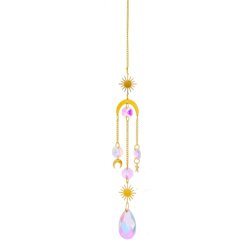 Minimalist Sun and Moon Crystal Suncatcher Wind Chime for Home Decor | Home Decor & Wall Art
