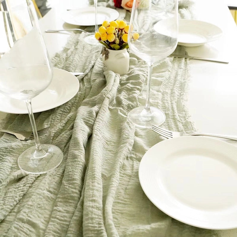 Bohemian Silk Crepe Table Runner Pleated European Style Wedding Party Decoration|Table Runners & Tablecloths