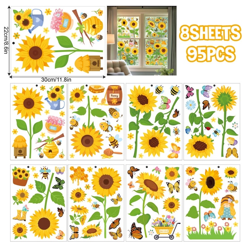 Adorable Sunflower and Bee PVC Window Decals | Home Decor & Window Accessories
