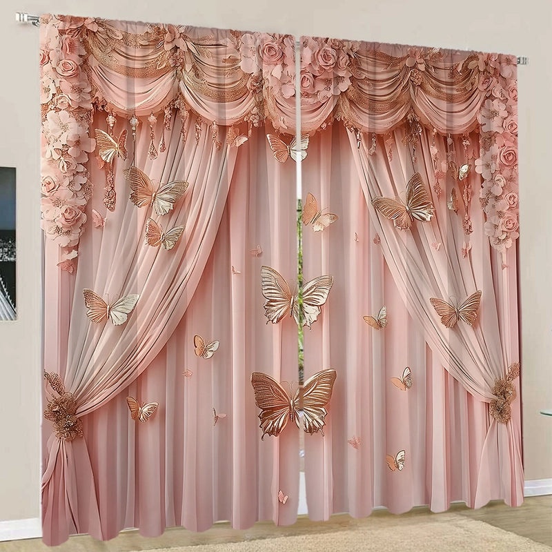 2PCS Floral Pattern 3D Digital Print Curtains | Home Decor Curtains