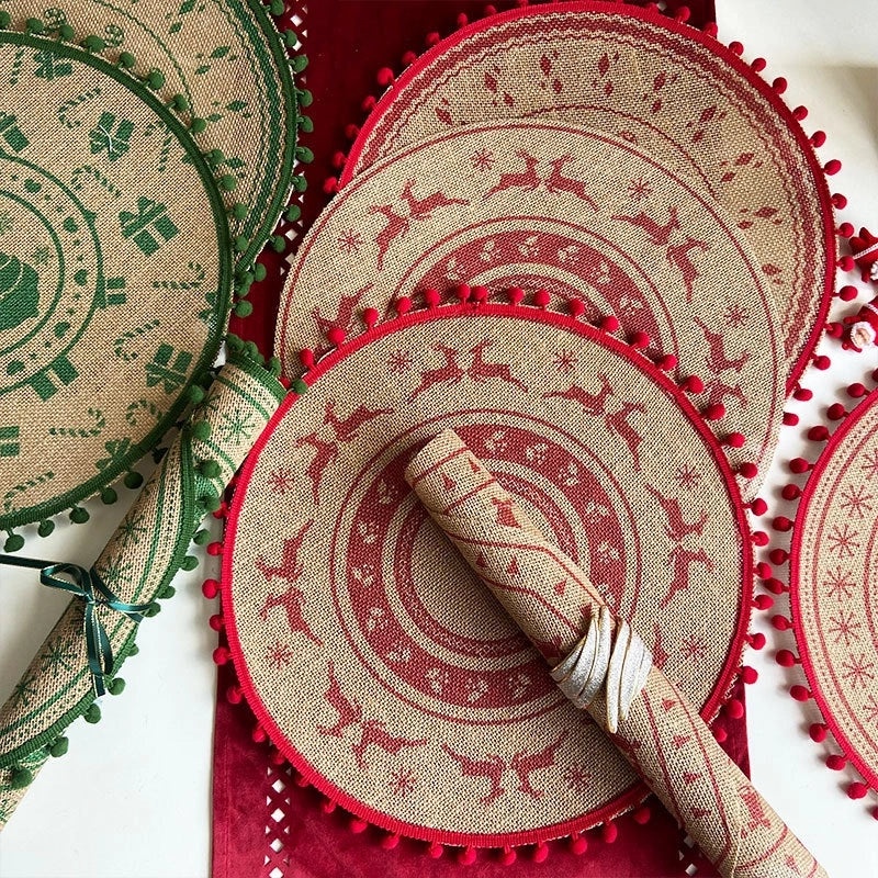 Elegant Christmas Floral Cotton Linen Placemat Single Piece|Home Decor & Tableware