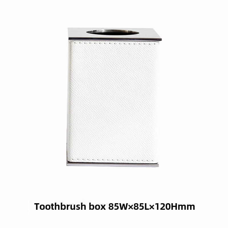 Modern European Soft Stainless Steel Leather Bathroom Set Soap Dispenser Toothbrush Holder 4-Piece Home Decor|Bathroom Accessories