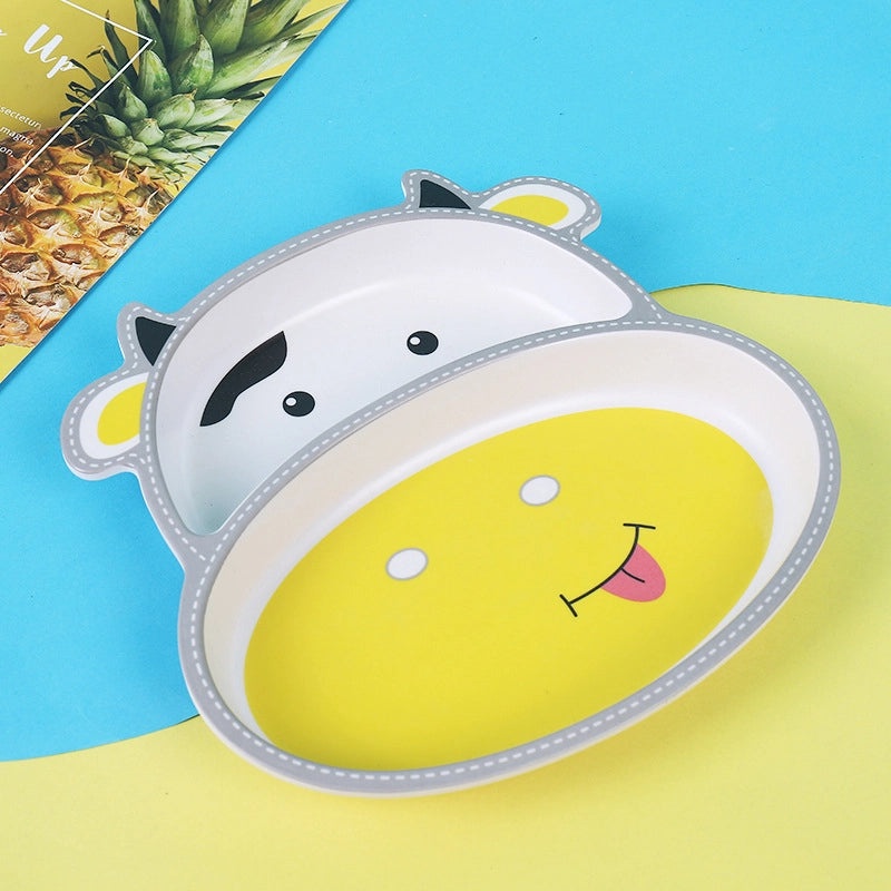 Cute Cartoon Bamboo Fiber Kids Plate Baby Dish Grid for Household Kindergarten Use|Children's Tableware