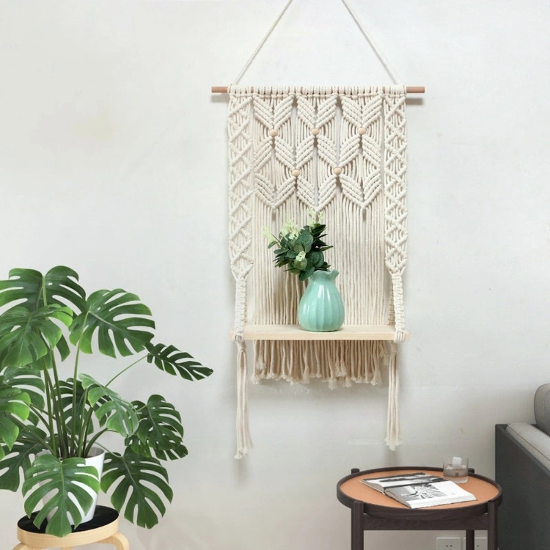 Handwoven Pure Cotton Rope Tapestry Storage Rack | Home Storage & Wall Decorations