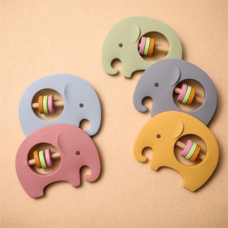 Silicone Koala & Elephant Baby Hand Rattle Teether Soothing Puzzle Bell Gnaw Gum Toy|Baby Toys & Teethers