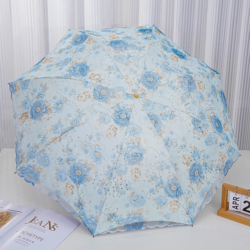 Goddess Princess Double Layer Lace Foldable Umbrella for Women | Sun & Rain Protection | Black Sunshade Umbrellas | Women's Accessories