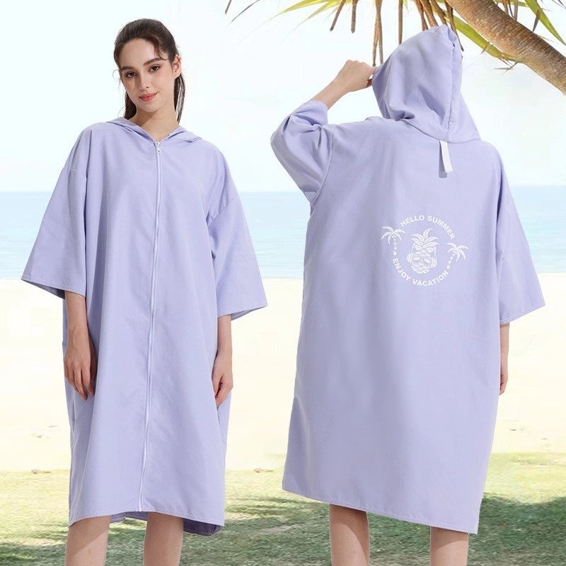 Quick-Dry Surf Diving Zipper Poncho Absorbent Swimming Changing Robe Bath Towel | Beachwear & Swim Accessories