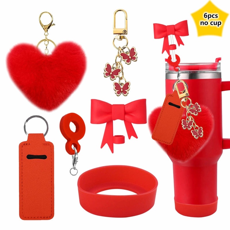 Red Heart Butterfly Bow Knot Silicone Straw Caps, 6-Pack | Drinkware Accessories