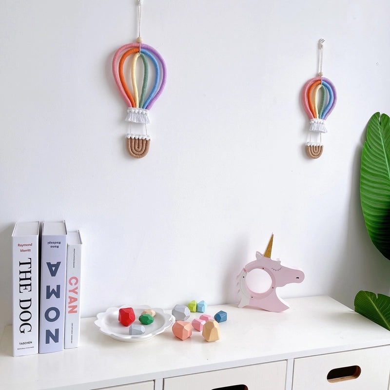 Nordic Style Kids Room Wall Decor Woven Hot Air Balloon and Rainbow Hanging Pendant|Home Decor
