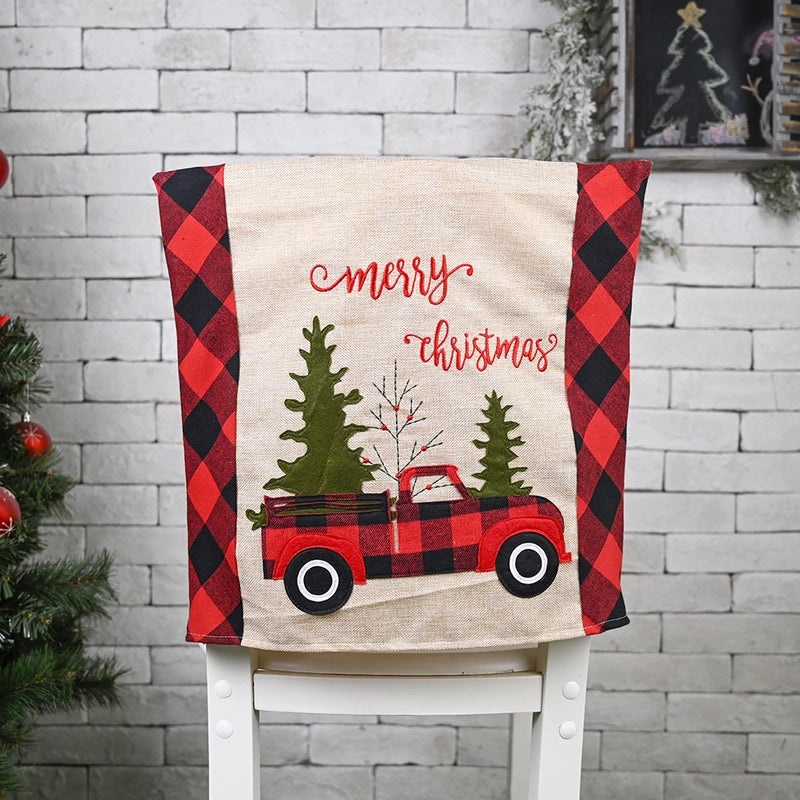 Retro Plaid Christmas Tree Letter Chair Cover for Holiday Party|Home Decor & Party Supplies