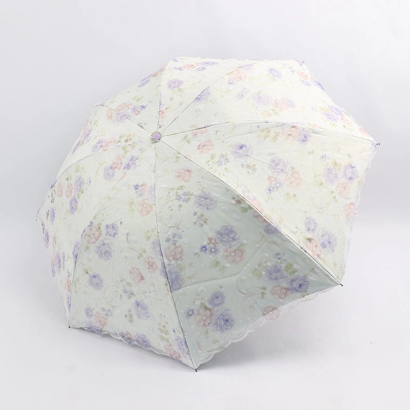 Goddess Princess Double Layer Lace Foldable Umbrella for Women | Sun & Rain Protection | Black Sunshade Umbrellas | Women's Accessories