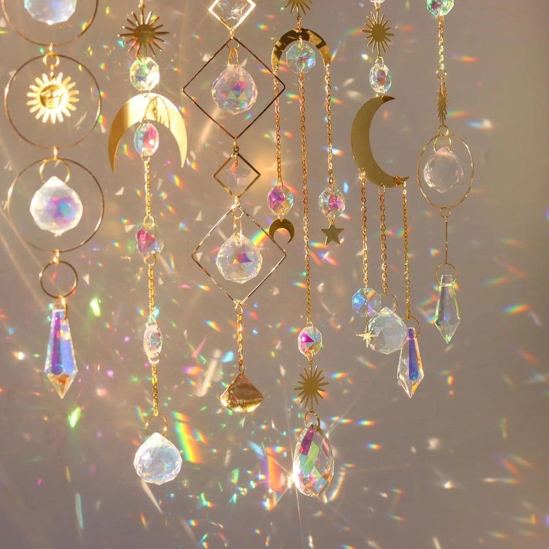 Minimalist Sun and Moon Crystal Suncatcher Wind Chime for Home Decor | Home Decor & Wall Art