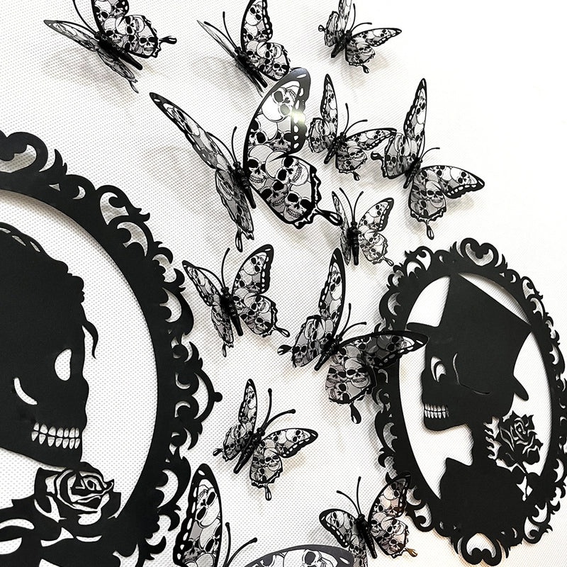 Black 3D Hollow Flower Butterfly Wall Decal for Living Room Bedroom Simple Home Decor Festival | Home Decor Wall Stickers