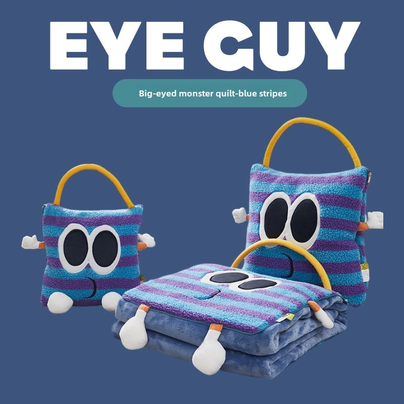 Big Eye Monster Embroidered Lambswool Flannel Cushion Blanket for Office Car Use|Home & Living