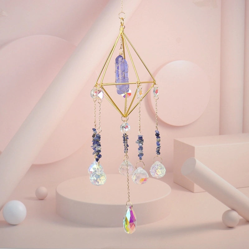 Minimalist Geometric Crystal Agate Suncatcher Wall Hanging | Home Decor
