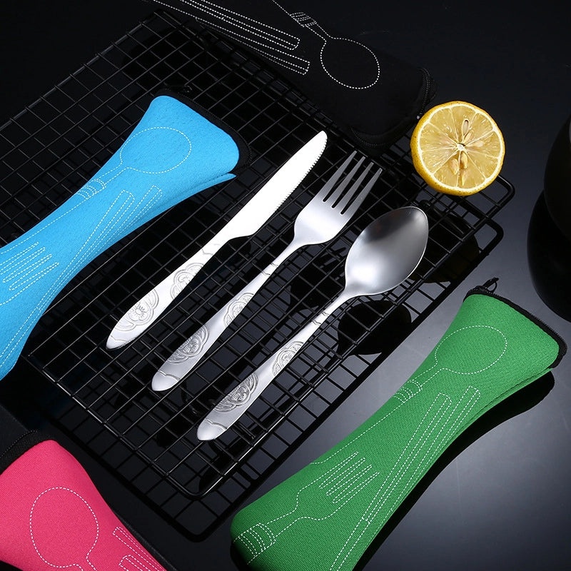 Portable Stainless Steel Western Steak Knife Fork Spoon Set with Creative Cloth Bag | Kitchen & Dining Cutlery Sets