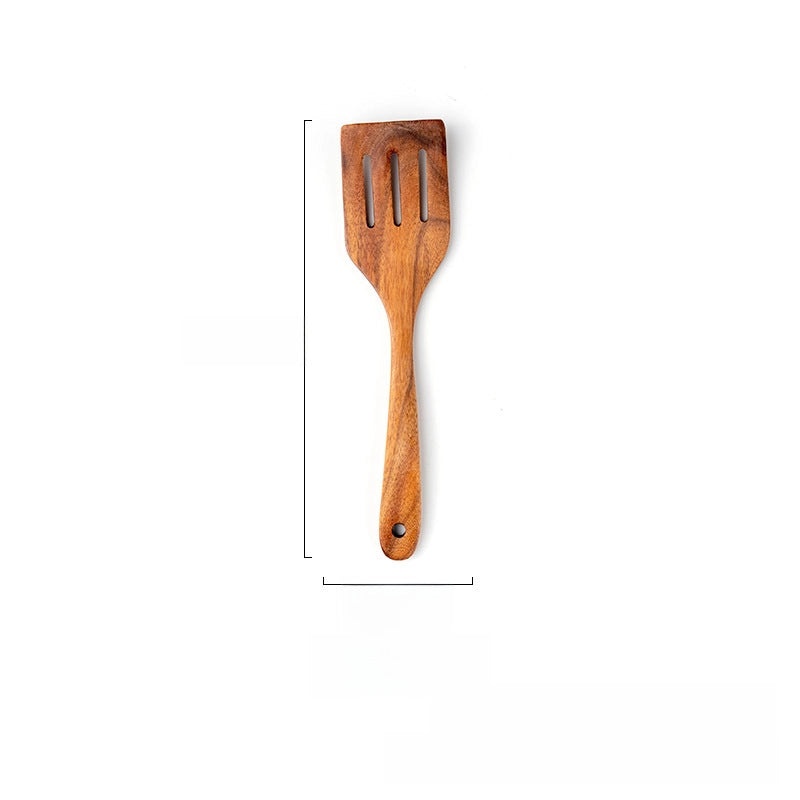 7-piece Teak Wood Kitchen Utensil Set Including Spatula, Soup Spoon & Colander | Kitchenware & Cooking Tools