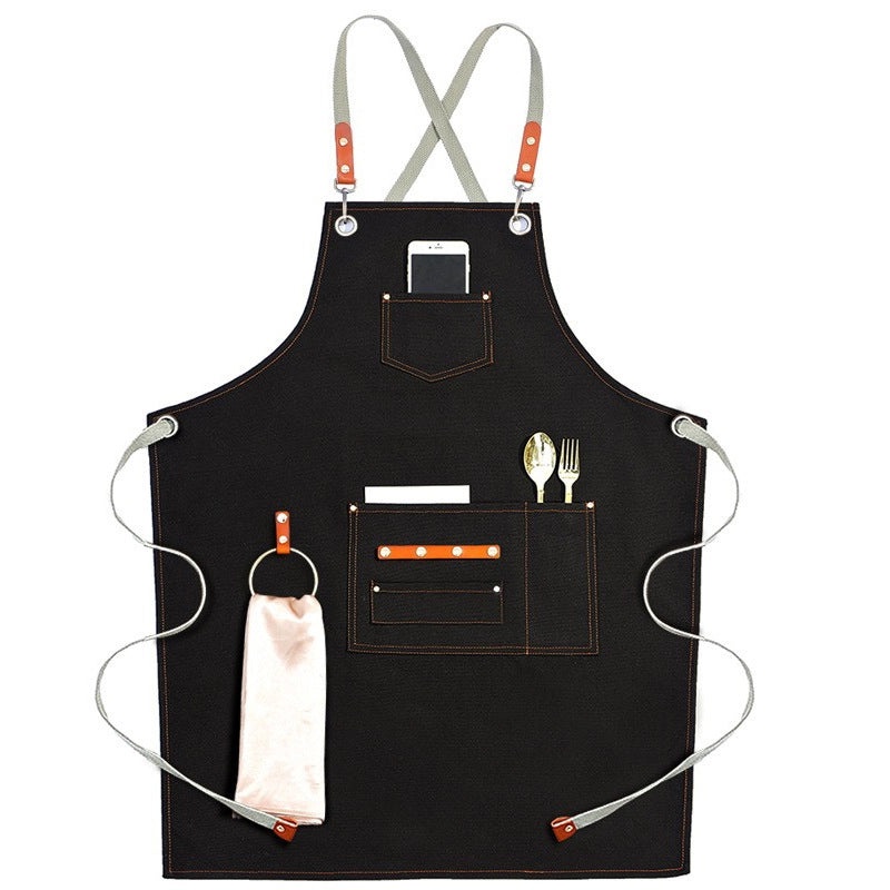Custom Logo Brown Canvas Apron Thickened Overalls for Milk Tea Shop Barber Catering Baking | Kitchen & Dining Apparel