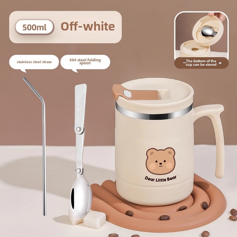 304 Stainless Steel Coffee Mug with Lid and Straw Spoon for Men and Women | Drinkware & Accessories