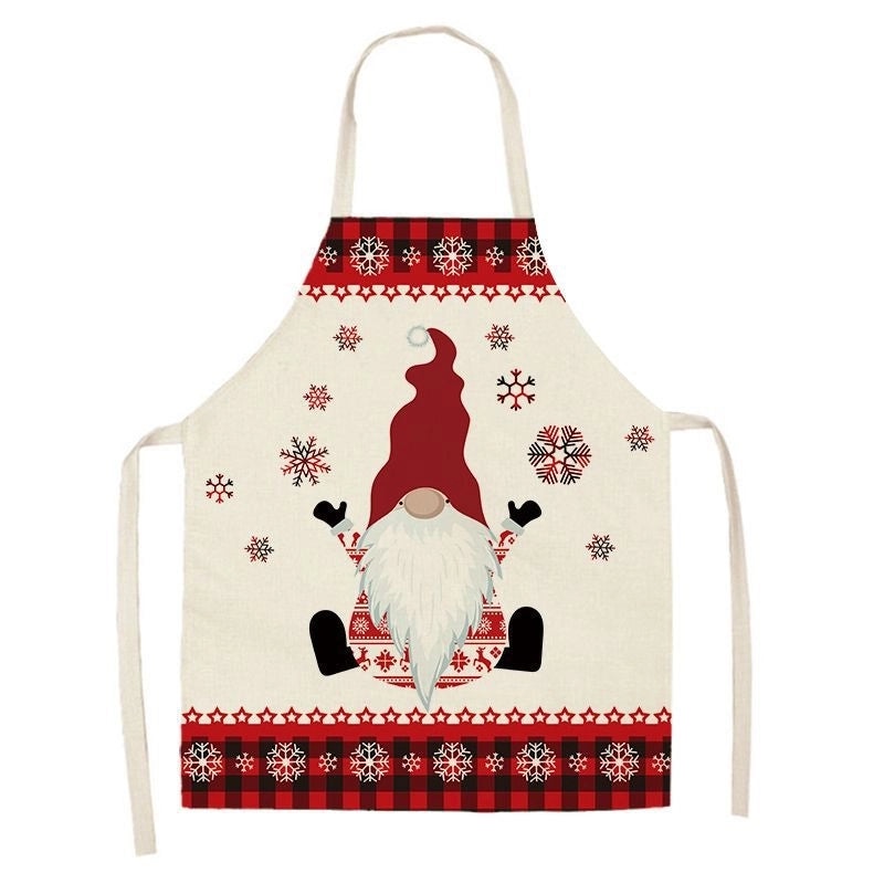 Christmas Santa Claus Stripe Snowflake Linen Apron Holiday Kitchen Accessory|Kitchen & Dining
