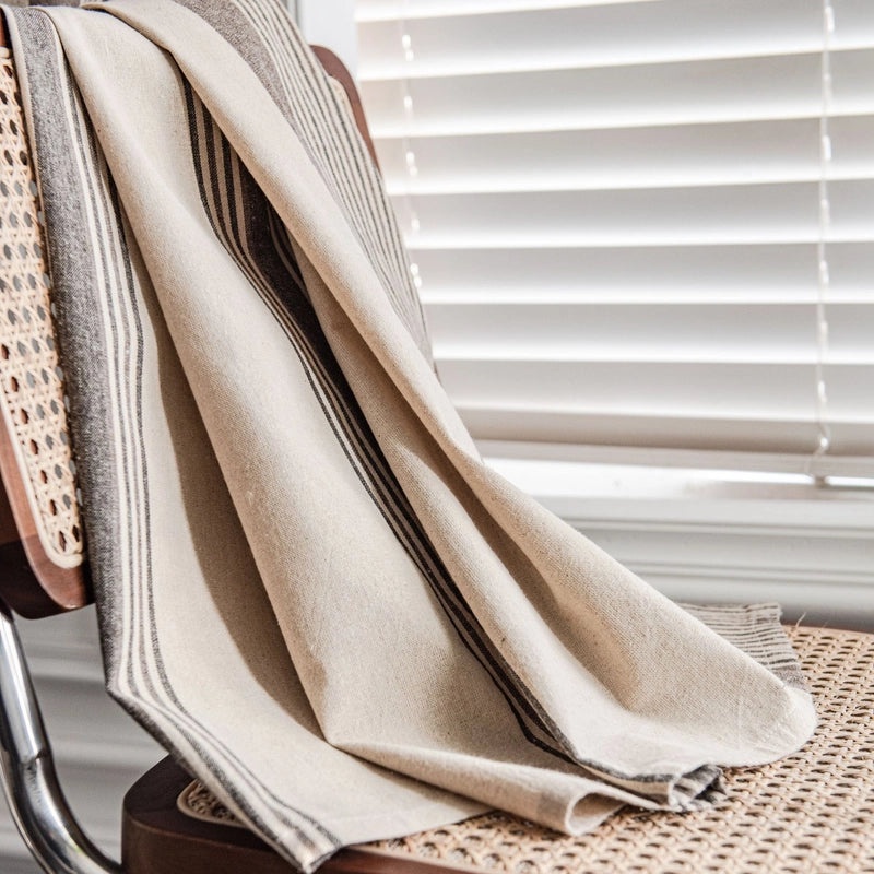 Yi Manqi Coffee Striped Semi-shading Kitchen Curtain Cotton Linen Yarn-dyed American Style|Home Decor Curtains