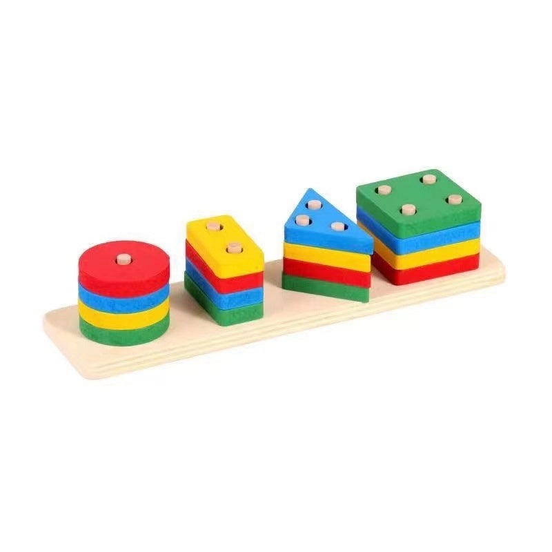 Macaron Color Wooden Geometric Building Blocks Puzzle for Kids | Early Education Toys