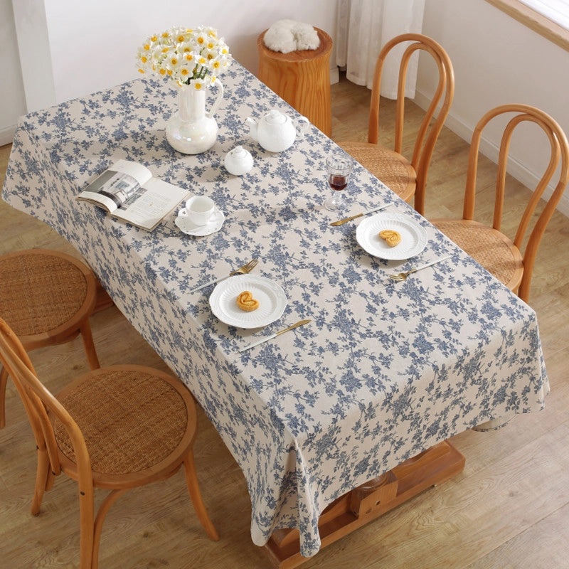 Vintage Floral Cotton Linen Tablecloth|Home Decor & Dining Textiles