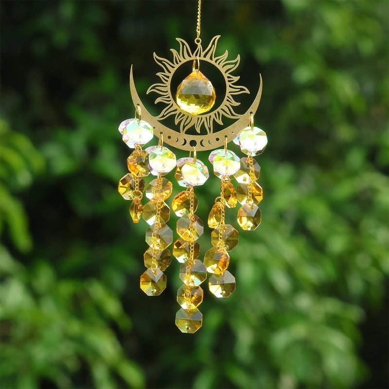 Minimalist Sun and Moon K9 Crystal Pendant in Iron and Copper | Jewelry & Accessories