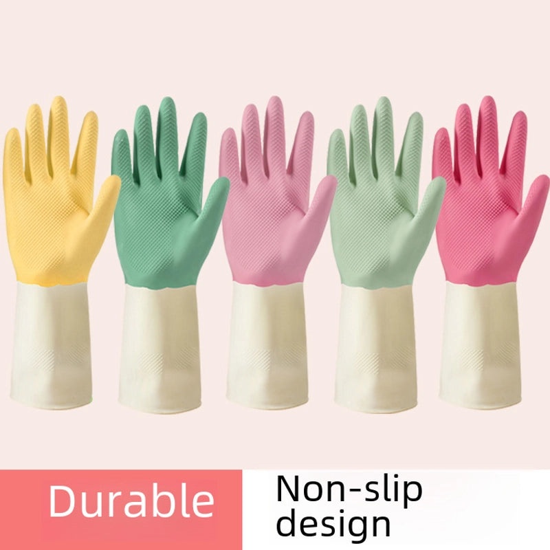Two-tone Waterproof Latex Dishwashing Gloves Durable Household Cleaning Kitchen Rubber Gloves|Household Cleaning Gloves