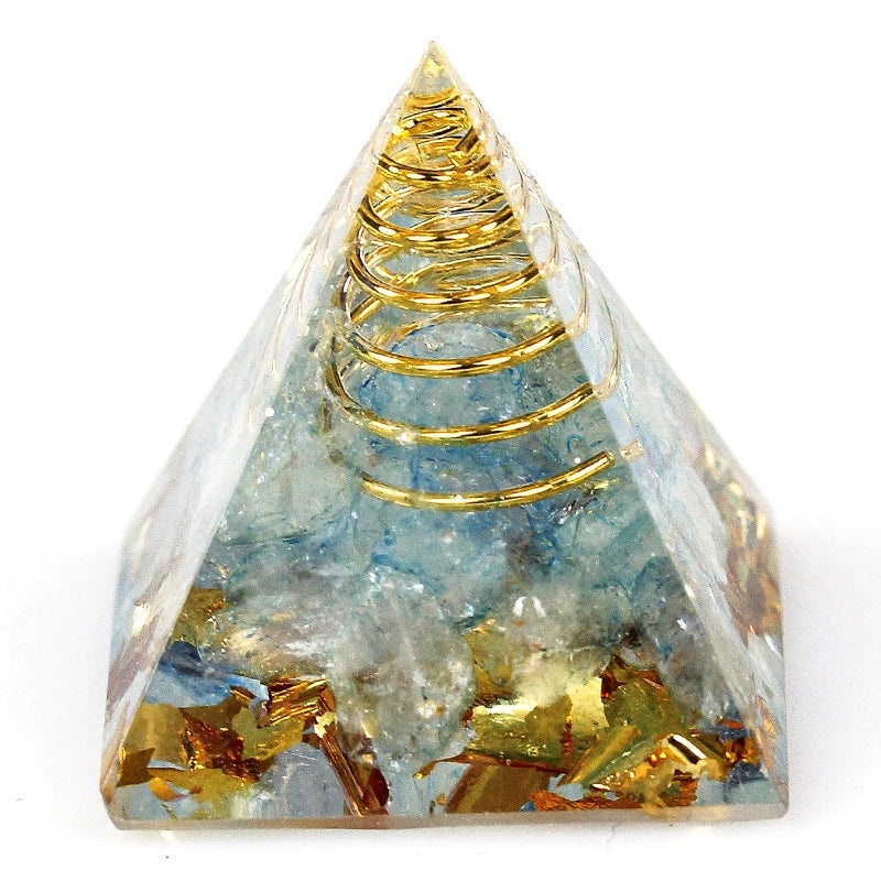 Natural Crystal Chakra Pyramid Ornament with Gravel - Office Desk Decoration | Home Decor