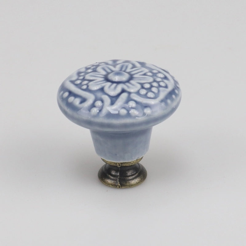 Ceramic Flower Cabinet Handle with Wooden Base | Cabinet Hardware