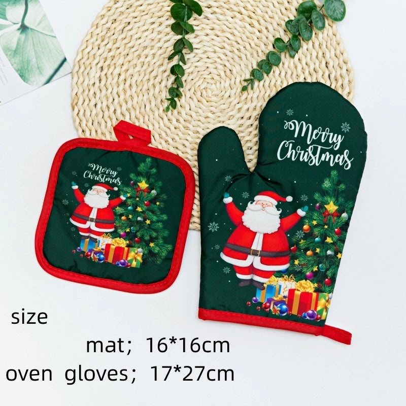 Heat Resistant Polyester Gloves with Modern Santa Claus Design|Christmas Accessories
