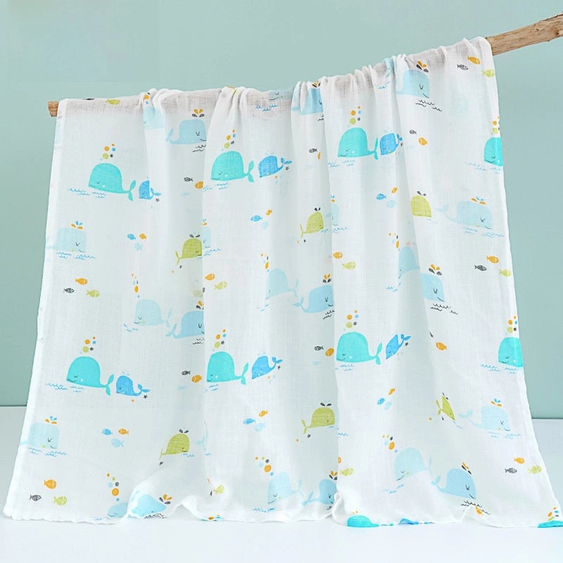 Double-layer Cotton Gauze Baby Swaddle Blanket Printed Bath Towel Sunshade Cart Cover|Baby Care Accessories