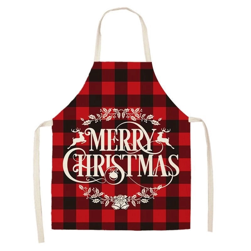 Christmas Santa Claus Stripe Snowflake Linen Apron Holiday Kitchen Accessory|Kitchen & Dining
