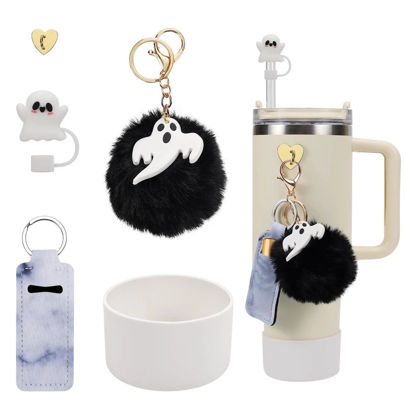 Christmas Themed Cute Bat Ghost Elk Silicone Straw Cap Pendant Set|Holiday Drink Accessories