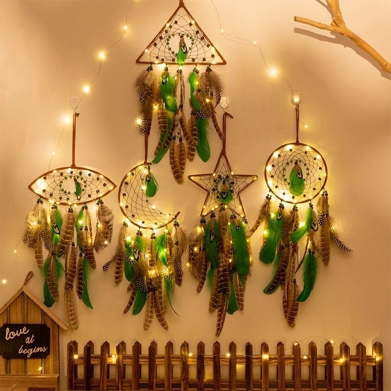 Star Moon Feather Leather Rope Wind Chime Wall Hanging Decorative Art|Home Decor Wall Art
