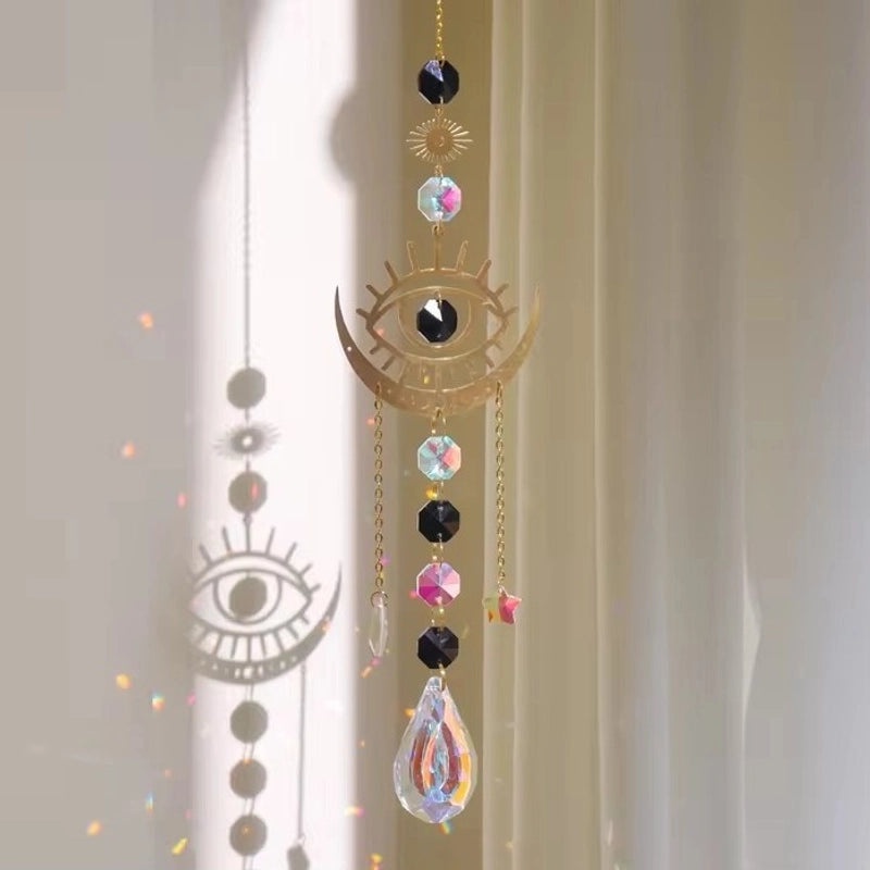 Minimalist Devil's Eye Crystal Suncatcher Wind Chime Home Decor | Wall Art & Suncatchers