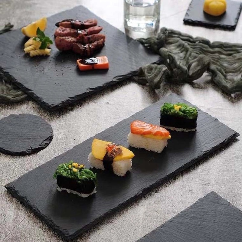 Japanese-Korean Style Black Slate Dinner Plate for Sushi Dessert Western Food Steak | Dinnerware & Plates