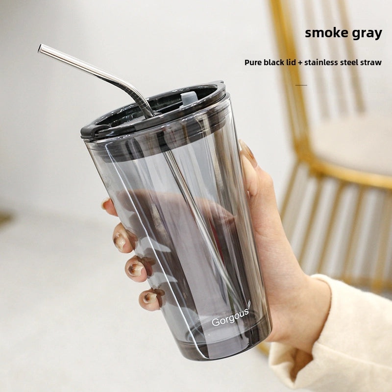 Northern Lights Glass Straw Cup Portable Household Student Drinkware Trendy Couple Small High-Value Cup|Kitchen & Dining