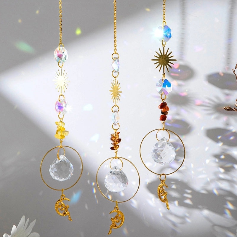 Pastoral Crystal Metal Suncatcher Wind Chime Sun Pattern Home Decor