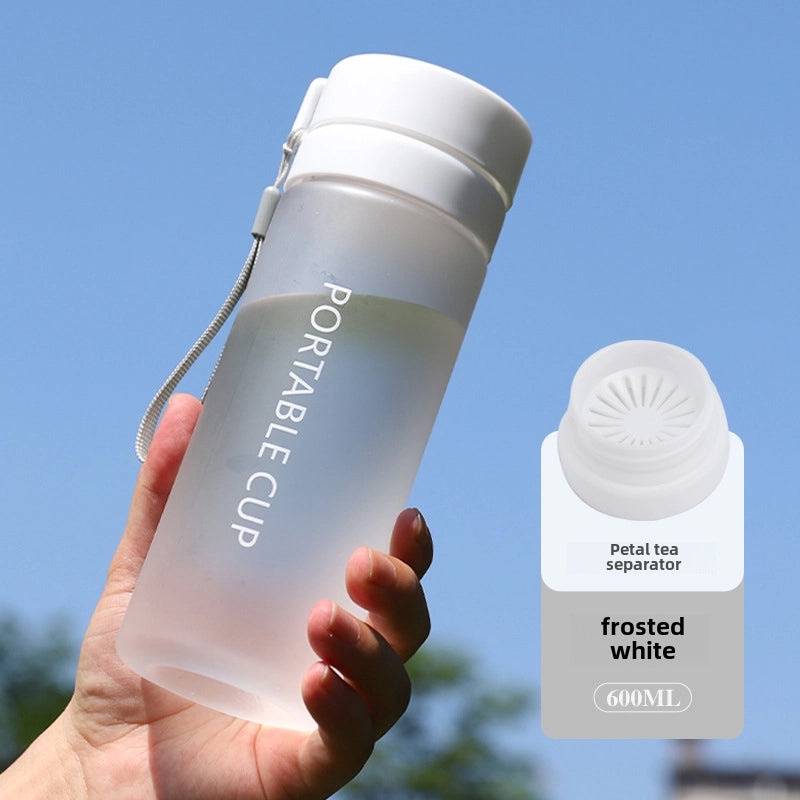 Large-capacity Outdoor Sports Water Bottle with Frosted Plastic Portable Rope Customizable Tea Drain Cup|运动水壶